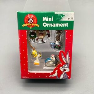 1998 Looney Tunes Mini Ornaments Santa Taz Wyle Coyote Tweety Angel Sylvester